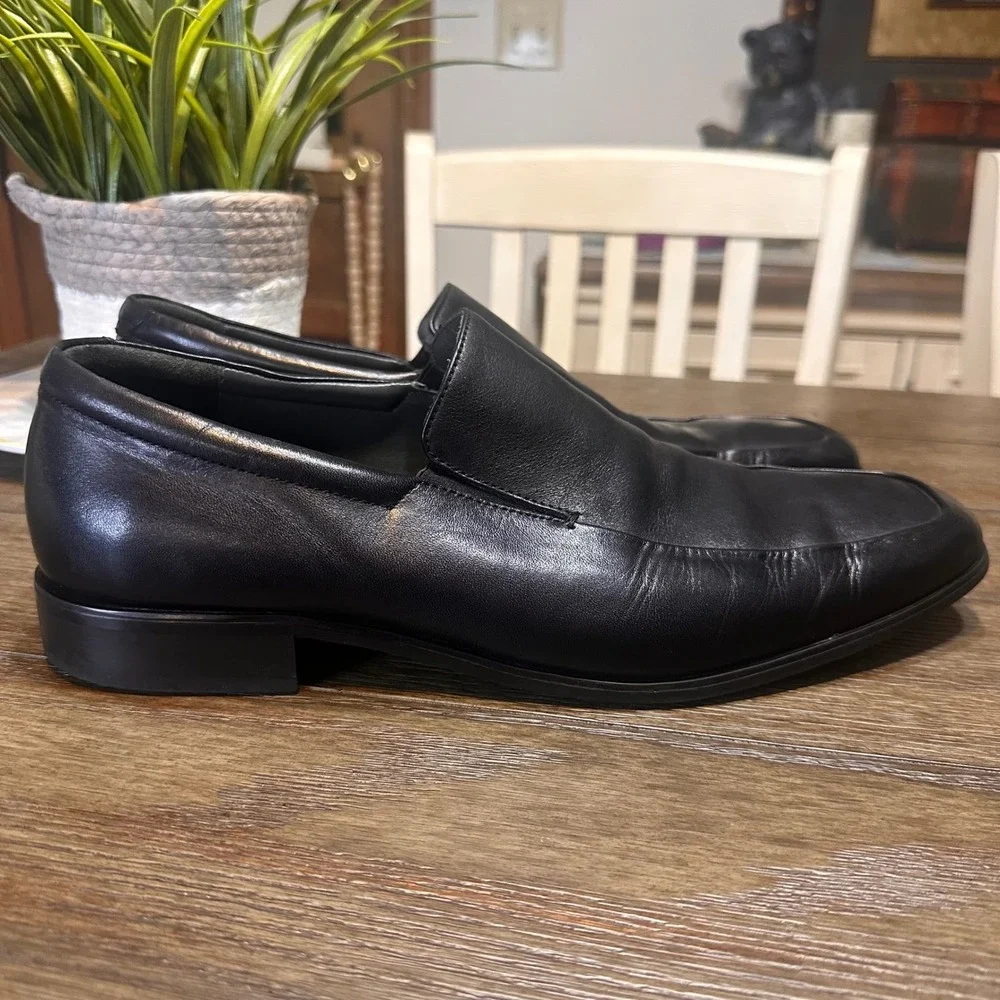 Calibrate Black Leather Slip On Loafers Dress Shoes Business Casual Mens Size 10